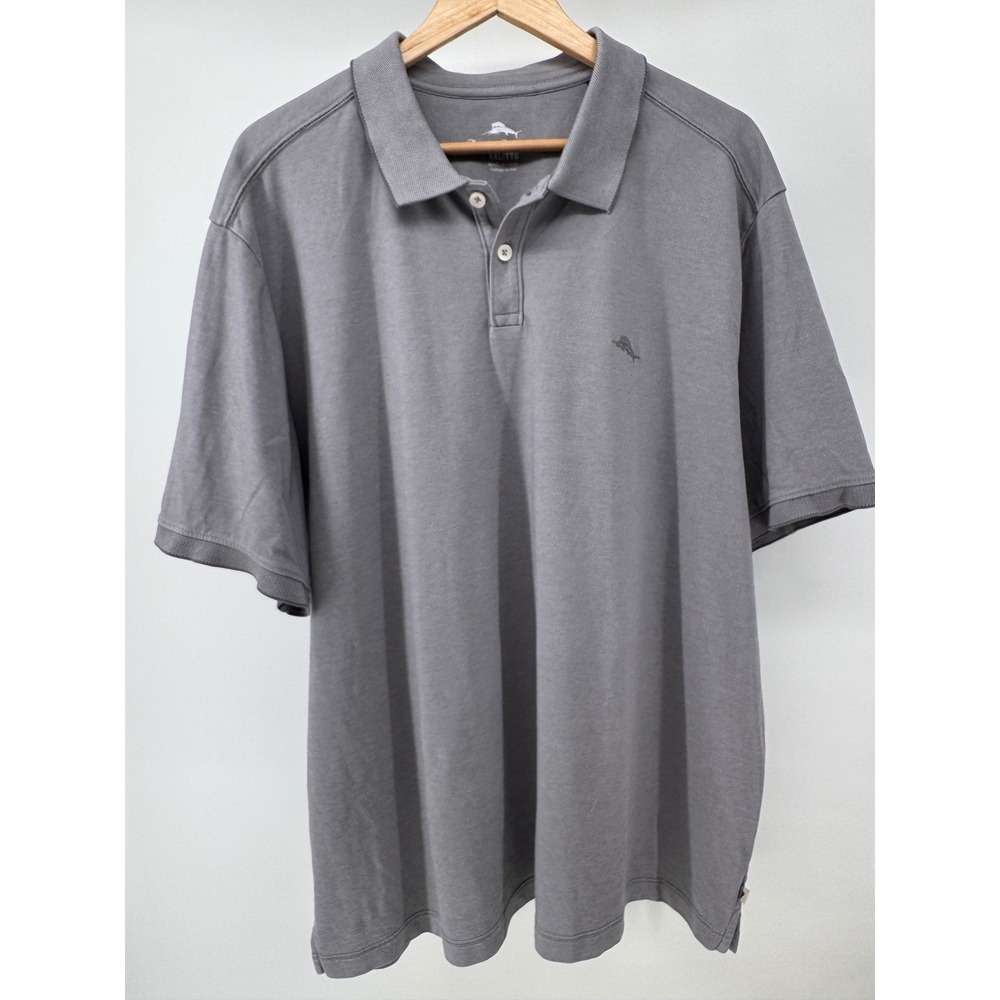 Tommy Bahama Polo Shirt Mens XXL Gray Pique Marlin Logo Coastal Golf